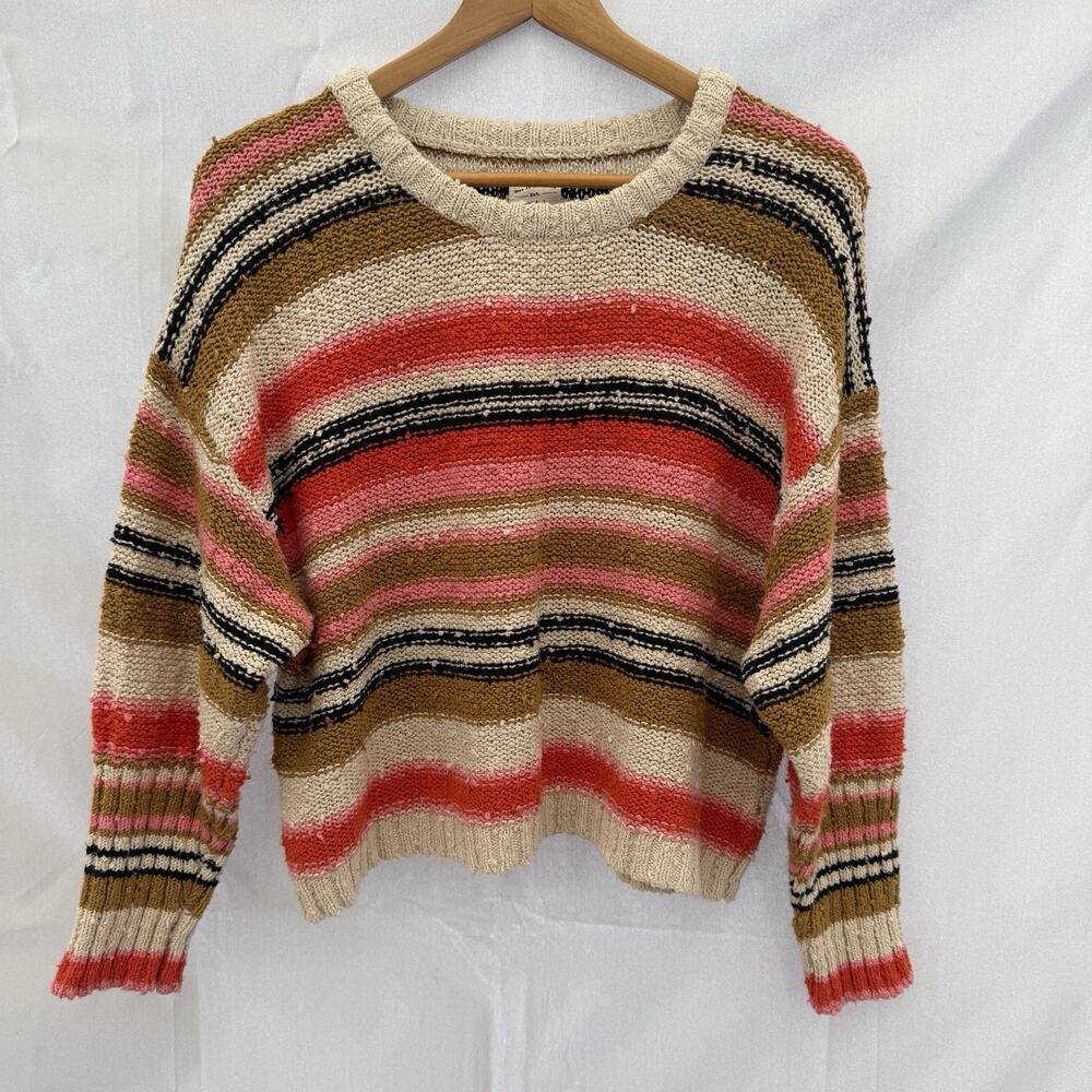 Billabong Easy Going Sweater Womens M Cropped Coastal Boho 70s Multicolor Stripe